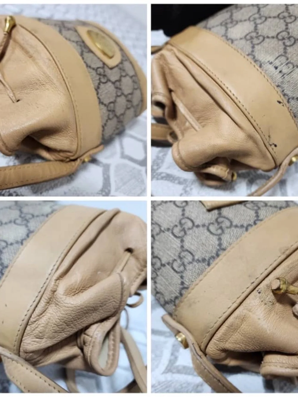 Authentic GUCCI Vintage Monogram Canvas Mini Drawstring Bucket Bag Brown/Beige - Picture 6 of 13
